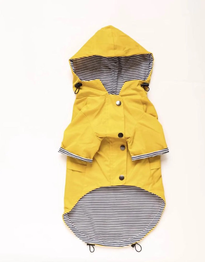 Yellow Stripe Dog Raincoat – Waterproof Pet Rain Jacket