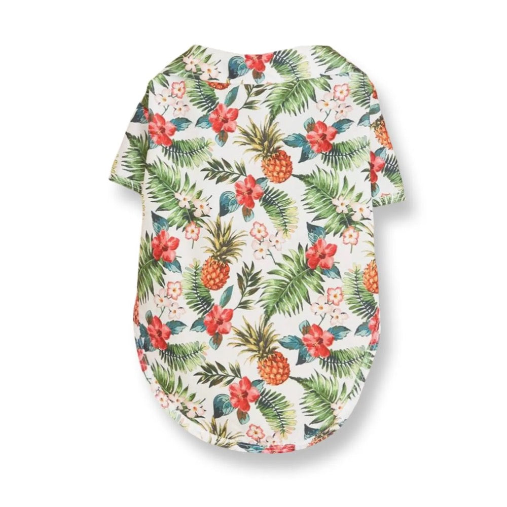 Pineapple Hawaiian Dog Shirt – Tropical Floral Pet Outfit, Silky Polyester Button-Up