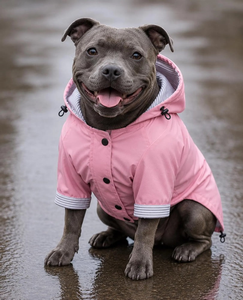 Pink Stripe Dog Raincoat – Waterproof Pet Rain Jacket