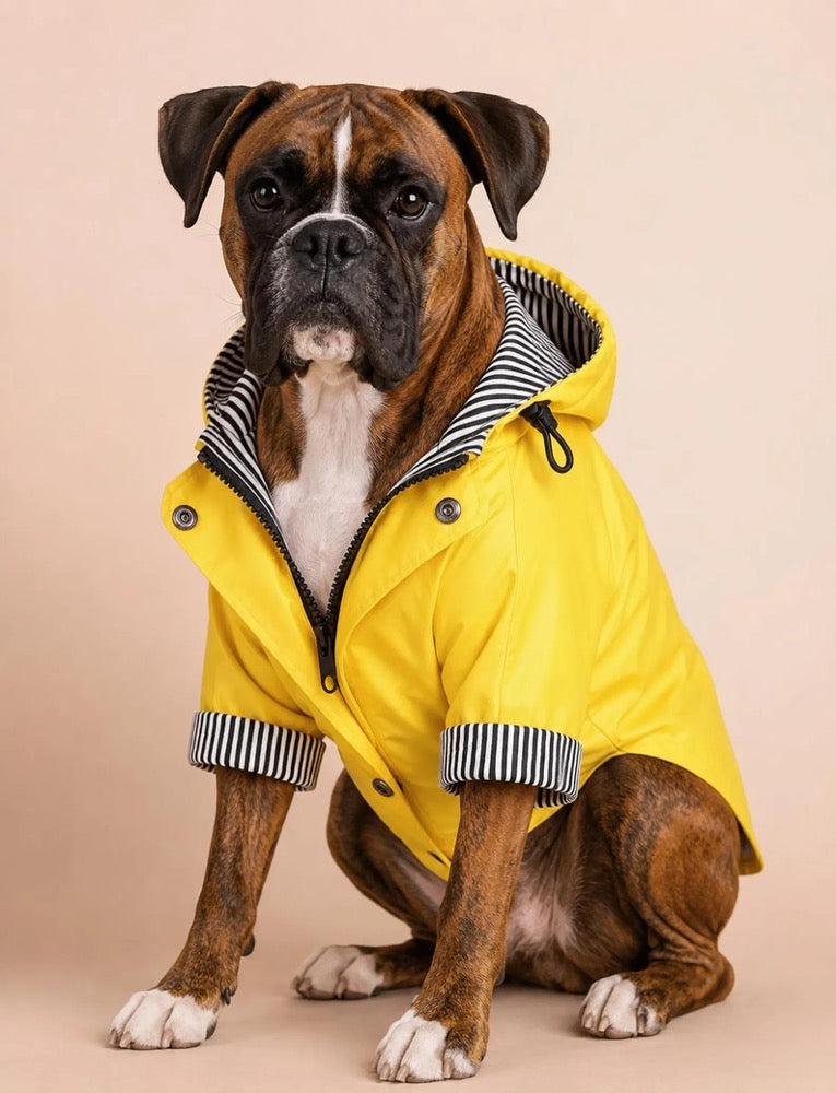 Yellow Stripe Dog Raincoat – Waterproof Pet Rain Jacket