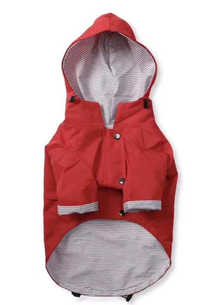 Red Stripe Dog Raincoat – Waterproof Pet Rain Jacket