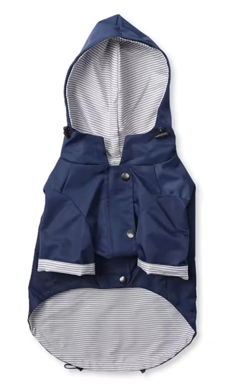 Navy Stripe Dog Raincoat – Waterproof Pet Rain Jacket